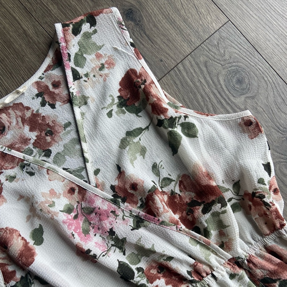 Cream Floral High-Low Sleeveless Romper